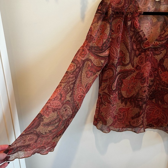 Daytrip Vintage 90's Made in USA Fairy Paisley Bell Sleeve Flowy Women's Top L - Picture 3 of 10